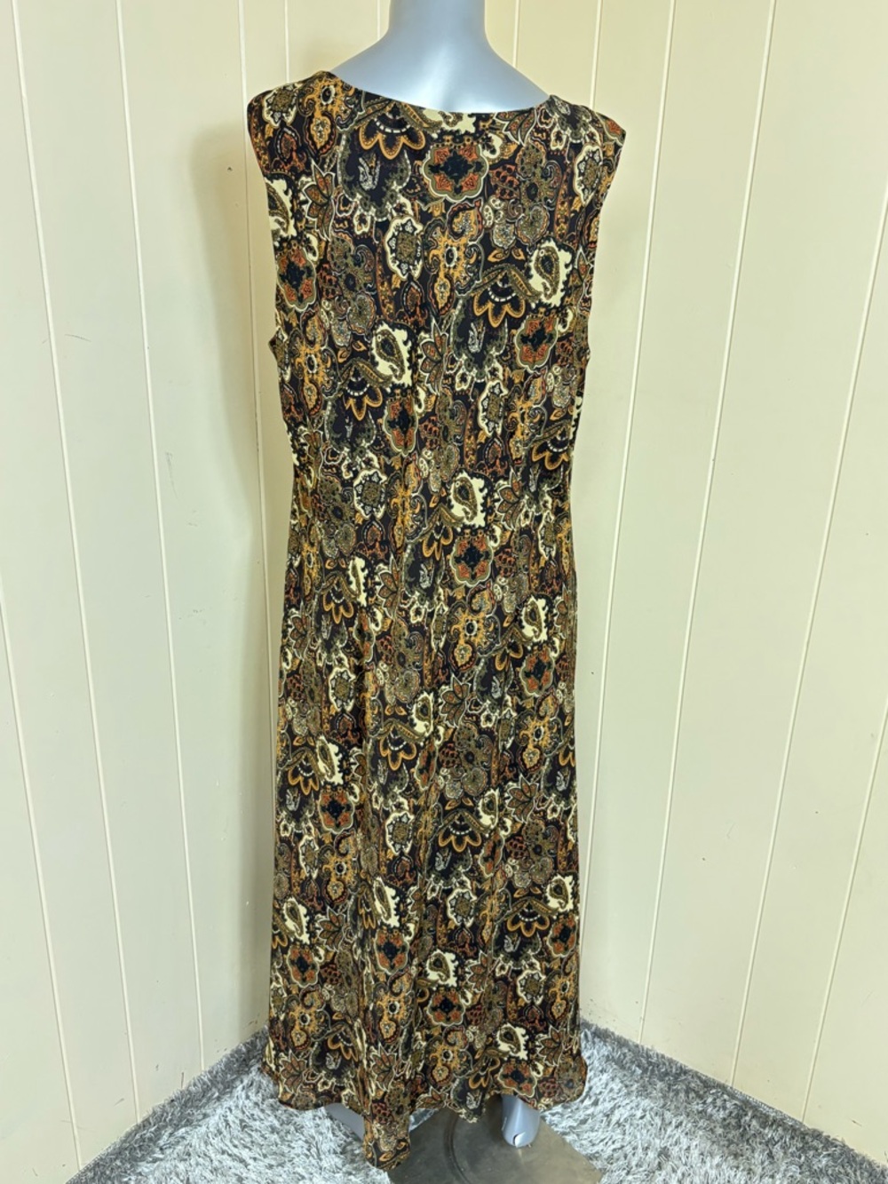 Studio I Floral Paisley chiffon Sleeveless Maxi Dress Green Brown Lined Size 22W - Picture 2 of 11